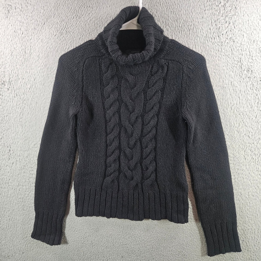 VTG Express Womens Black Wool Cashmere Angora Cable Knit Turtleneck Sweater S